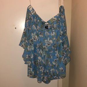 LIGHT BLUE FLORAL PRINT OFF-THE-SHOULDER ROMPER